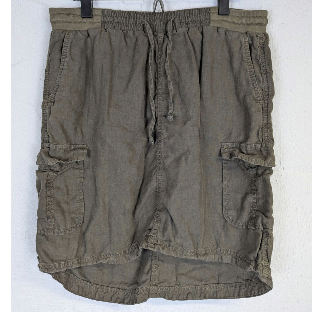 Linen Cargo Skirt Dark Green Army Utility Gorpcore Lightweight Womens Small
